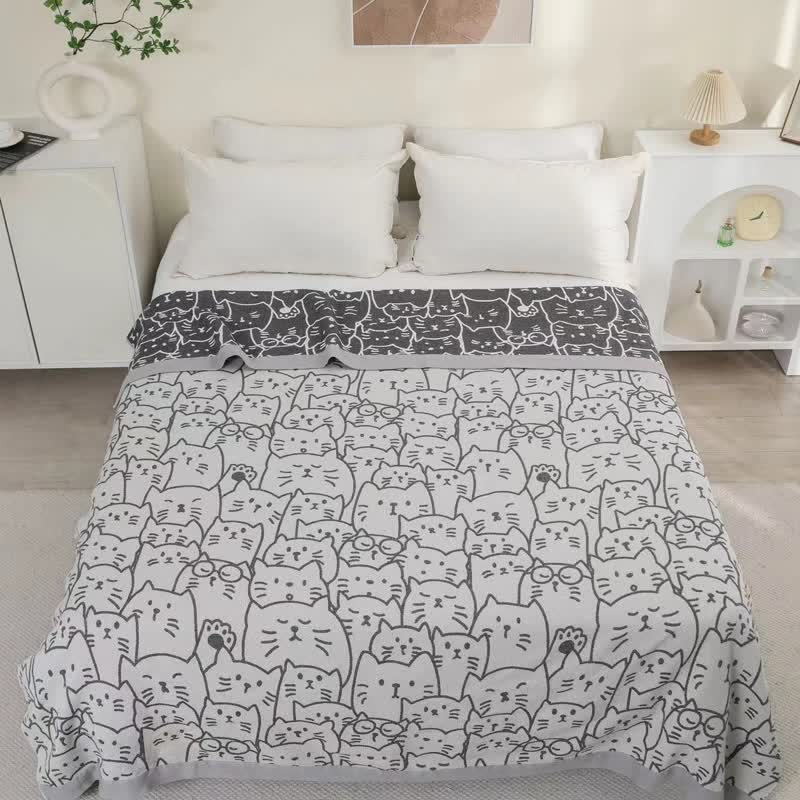 Jolie couette en gaze de coton à quatre couches avec motif chat