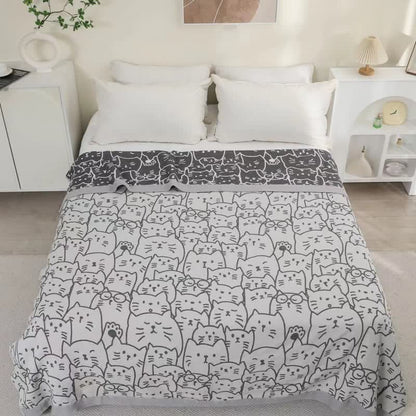 Jolie couette en gaze de coton à quatre couches avec motif chat