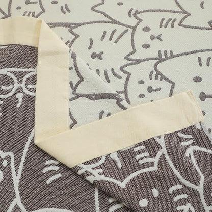 Jolie couette en gaze de coton à quatre couches avec motif chat