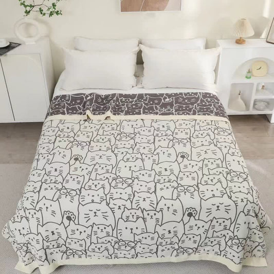 Jolie couette en gaze de coton à quatre couches avec motif chat