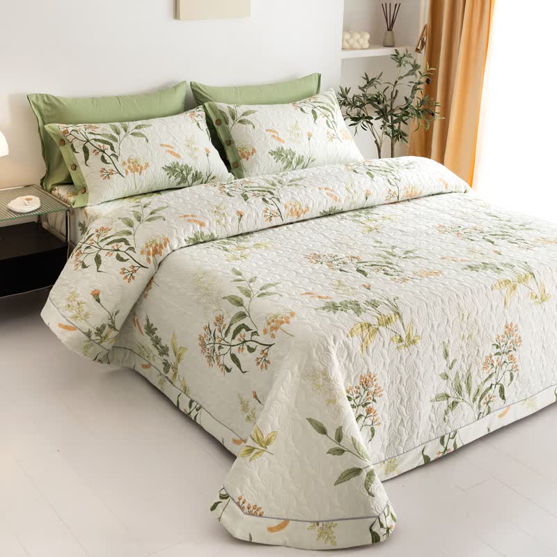Linge de lit matelassé élégant en pur coton à motif floral