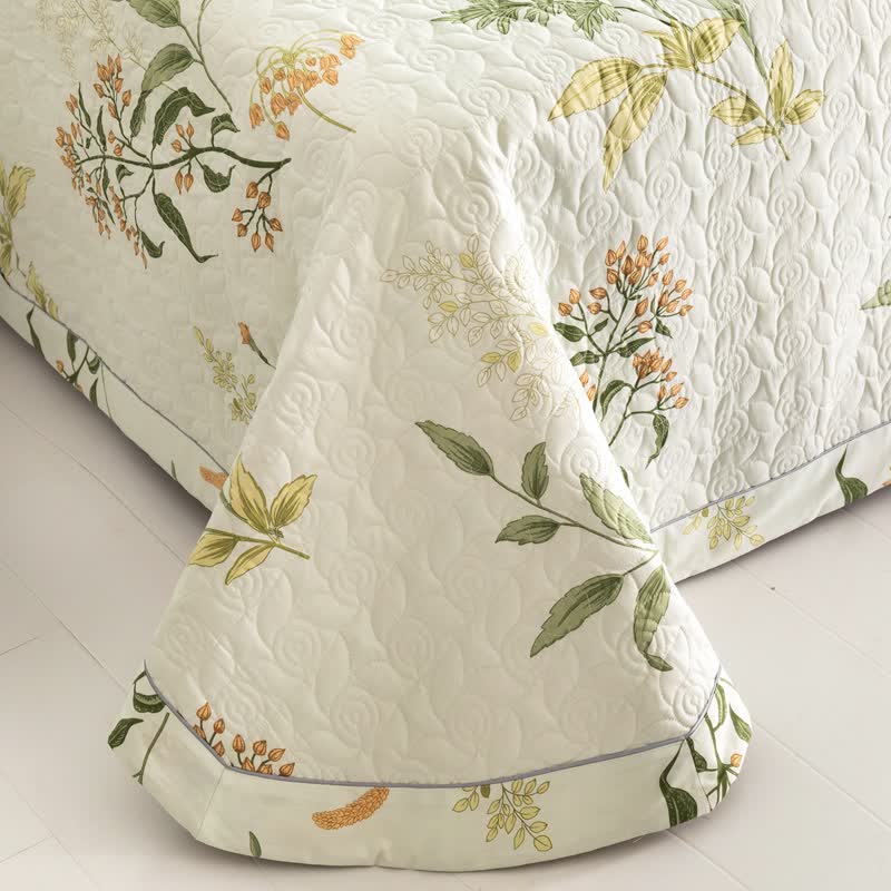 Linge de lit matelassé élégant en pur coton à motif floral