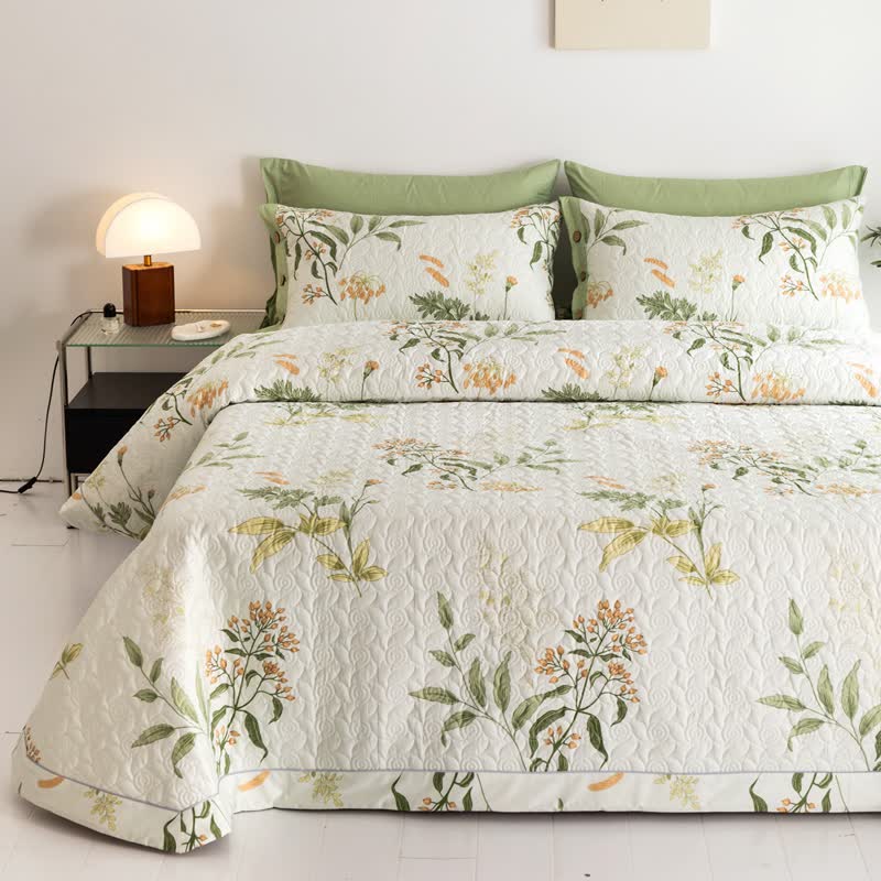 Linge de lit matelassé élégant en pur coton à motif floral