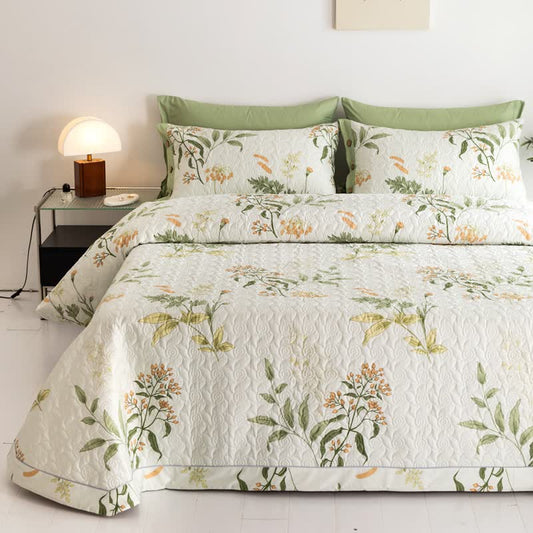 Linge de lit matelassé élégant en pur coton à motif floral