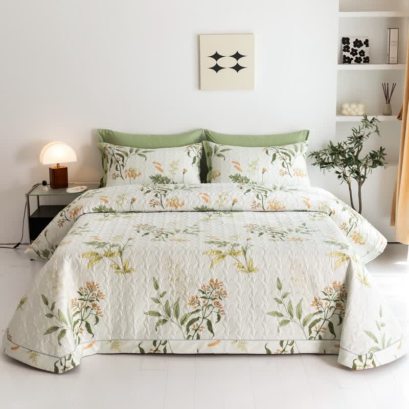 Linge de lit matelassé élégant en pur coton à motif floral