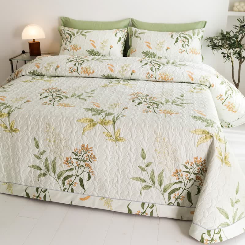 Linge de lit matelassé élégant en pur coton à motif floral