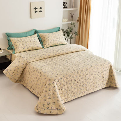 Linge de lit matelassé rustique en pur coton avec tulipes