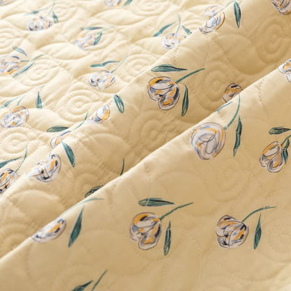 Linge de lit matelassé rustique en pur coton avec tulipes