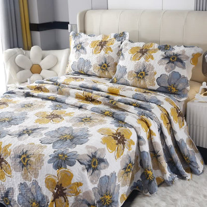 Parure de lit matelassée pastorale en pur coton (3 pièces)