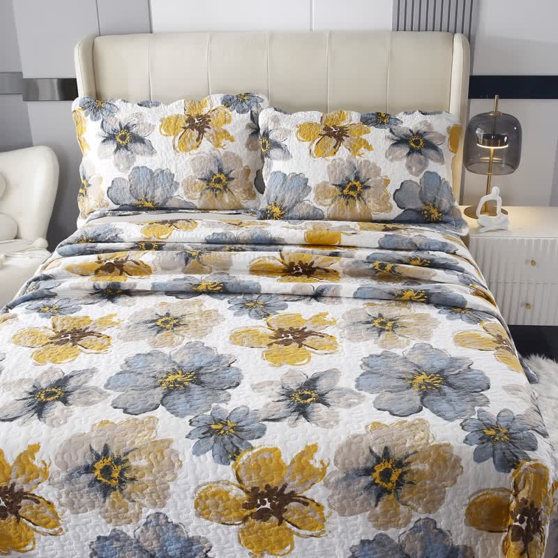 Parure de lit matelassée pastorale en pur coton (3 pièces)