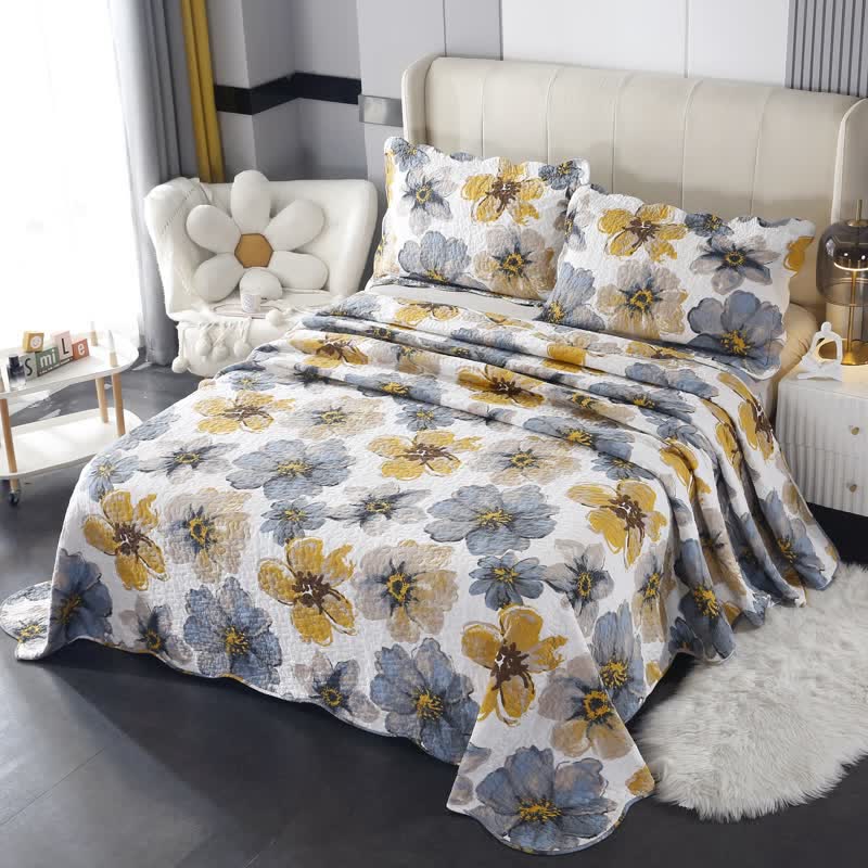 Parure de lit matelassée pastorale en pur coton (3 pièces)