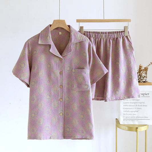 Ensemble pyjama cardigan fleuri en pur coton