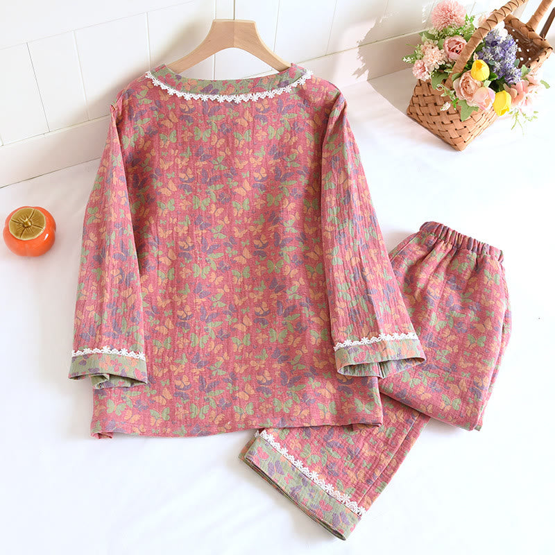 Ensemble pyjama papillon en gaze de coton jacquard