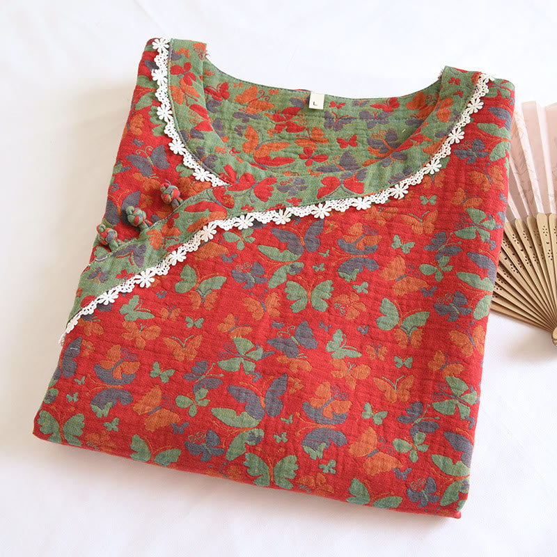 Ensemble pyjama papillon en gaze de coton jacquard