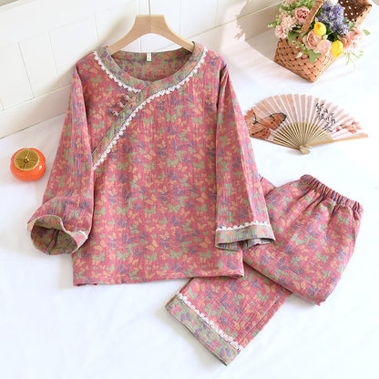 Ensemble pyjama papillon en gaze de coton jacquard
