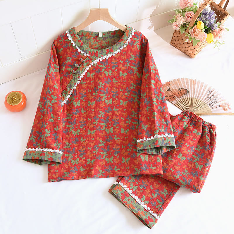 Ensemble pyjama papillon en gaze de coton jacquard