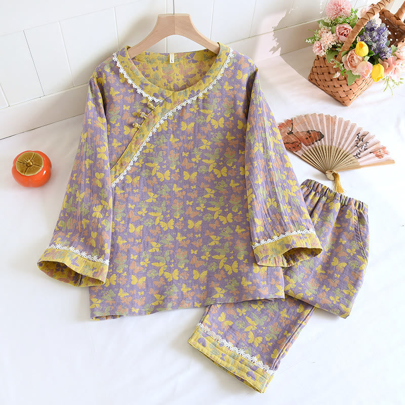 Ensemble pyjama papillon en gaze de coton jacquard