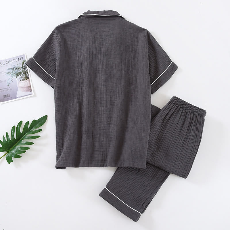 Ensemble pyjama minimaliste en gaze de coton de couleur unie