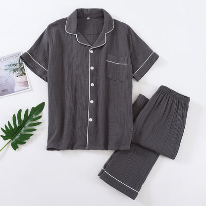 Ensemble pyjama minimaliste en gaze de coton de couleur unie