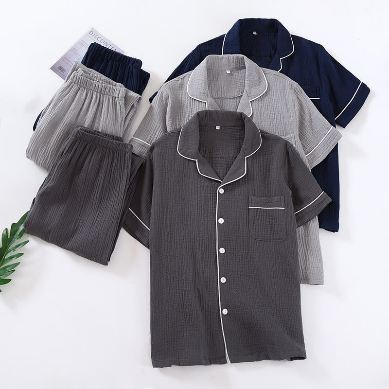 Ensemble pyjama minimaliste en gaze de coton de couleur unie