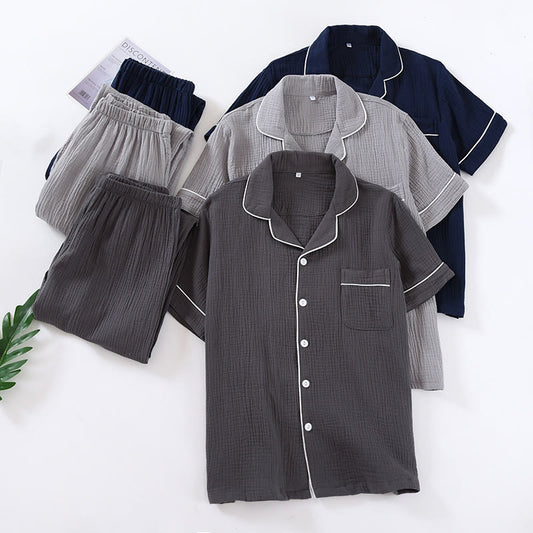 Ensemble pyjama minimaliste en gaze de coton de couleur unie