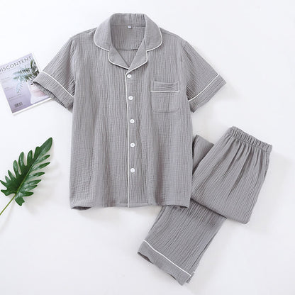 Ensemble pyjama minimaliste en gaze de coton de couleur unie