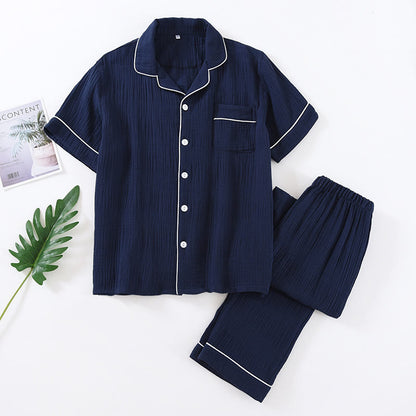 Ensemble pyjama minimaliste en gaze de coton de couleur unie