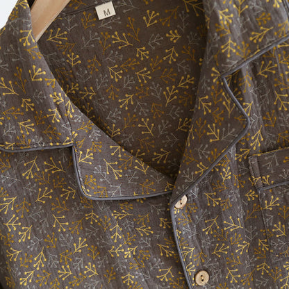Ensemble pyjama d'été en gaze de coton au style jacquard rétro