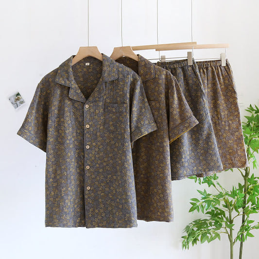 Ensemble pyjama d'été en gaze de coton au style jacquard rétro
