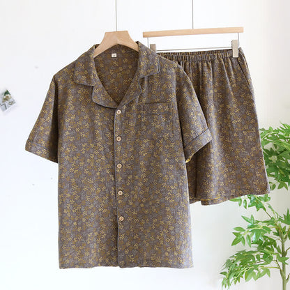 Ensemble pyjama d'été en gaze de coton au style jacquard rétro