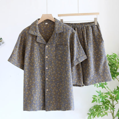 Ensemble pyjama d'été en gaze de coton au style jacquard rétro