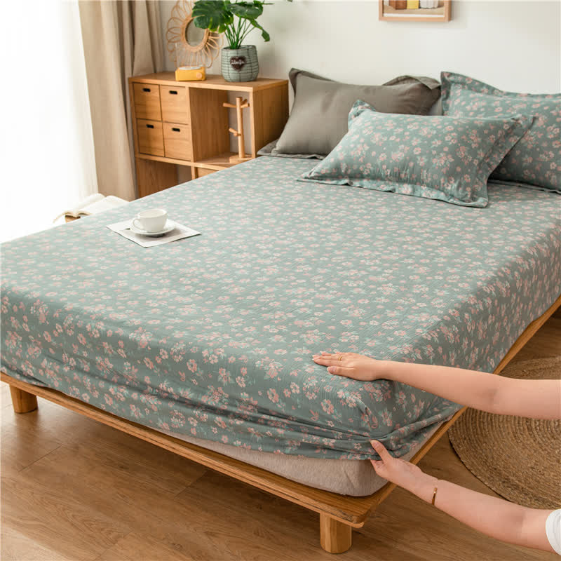 Drap-housse en gaze de coton double épaisseur à motif floral