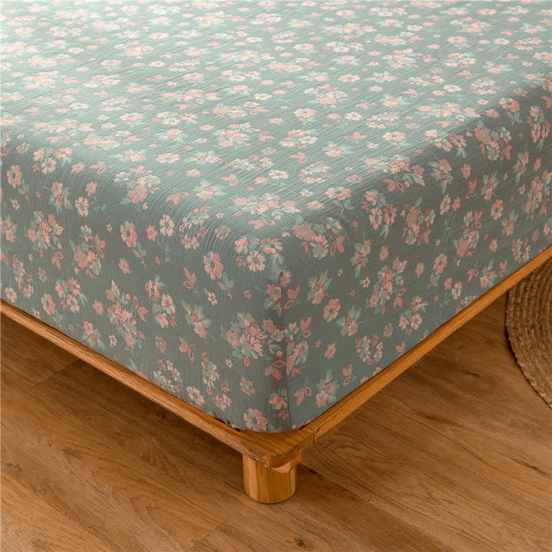 Drap-housse en gaze de coton double épaisseur à motif floral