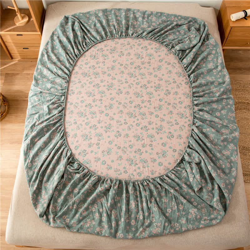 Drap-housse en gaze de coton double épaisseur à motif floral