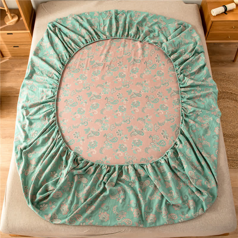 Drap-housse en gaze de coton jacquard à motif floral