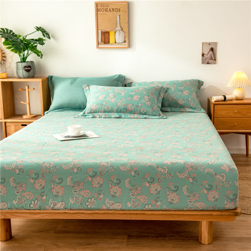 Drap-housse en gaze de coton jacquard à motif floral