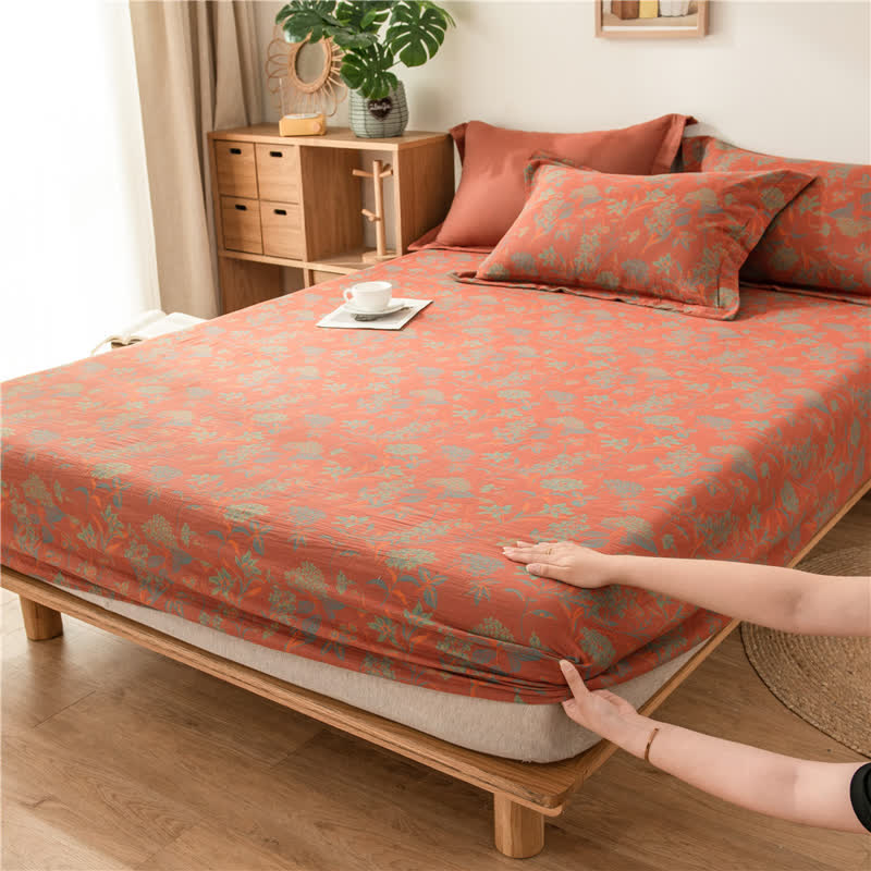 Drap-housse en gaze de coton doux avec motif floral vintage