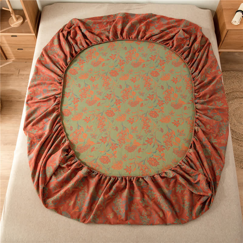 Drap-housse en gaze de coton doux avec motif floral vintage