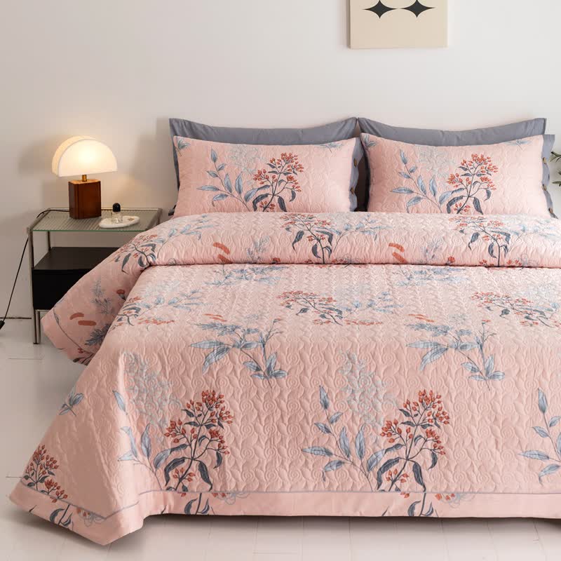 Linge de lit matelassé élégant en pur coton à motif floral