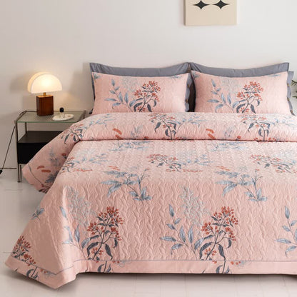 Linge de lit matelassé élégant en pur coton à motif floral