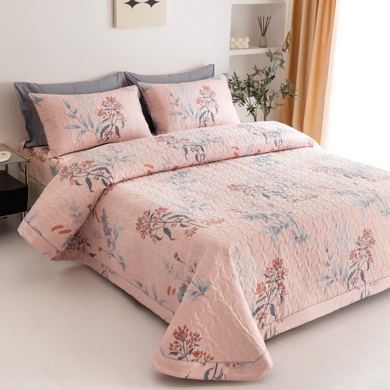 Linge de lit matelassé élégant en pur coton à motif floral