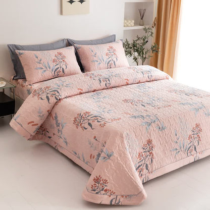 Linge de lit matelassé élégant en pur coton à motif floral
