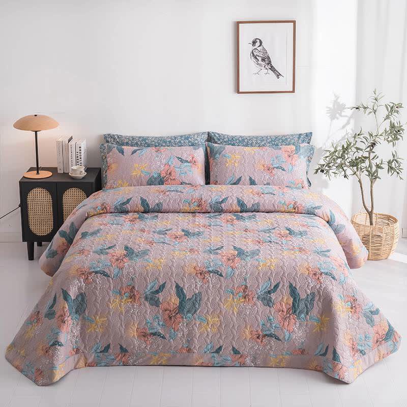 Linge de lit matelassé élégant en pur coton à motif floral