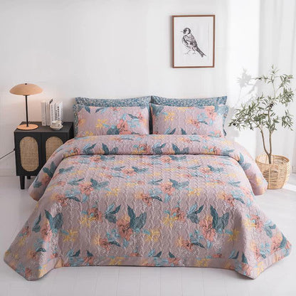 Linge de lit matelassé élégant en pur coton à motif floral