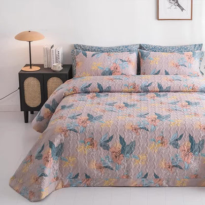 Linge de lit matelassé élégant en pur coton à motif floral