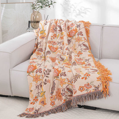 Couverture rustique, réversible et respirante avec pompon floral