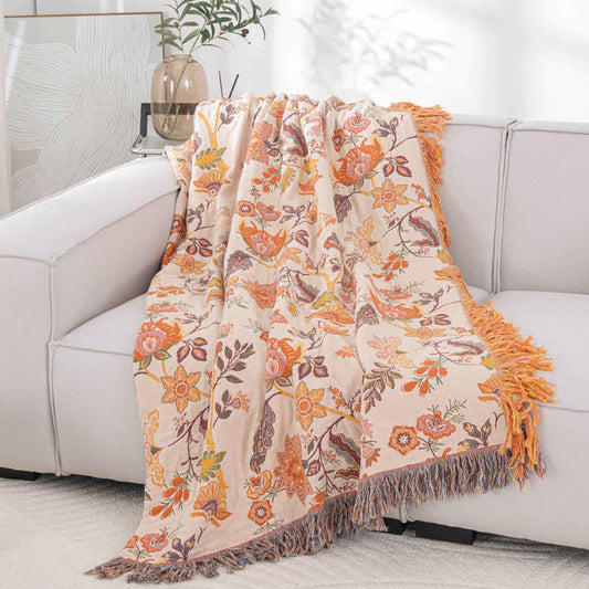 Couverture rustique, réversible et respirante avec pompon floral