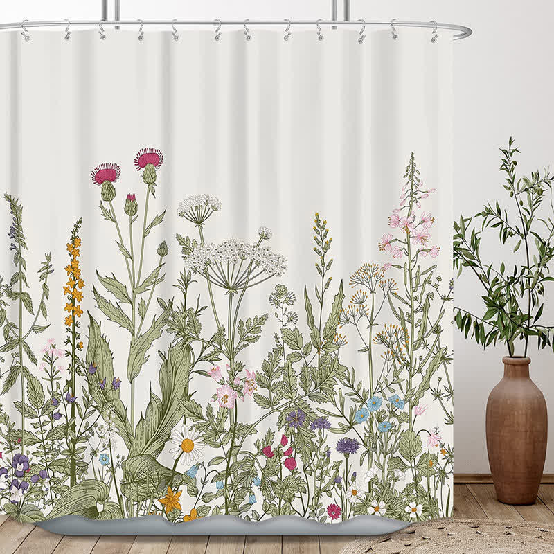 Rideau de douche imperméable avec des plantes de style pastoral
