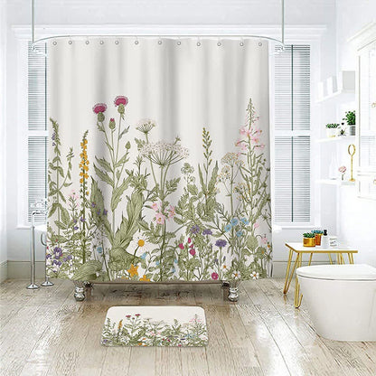 Rideau de douche imperméable avec des plantes de style pastoral