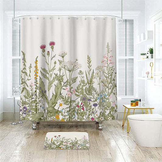 Rideau de douche imperméable avec des plantes de style pastoral